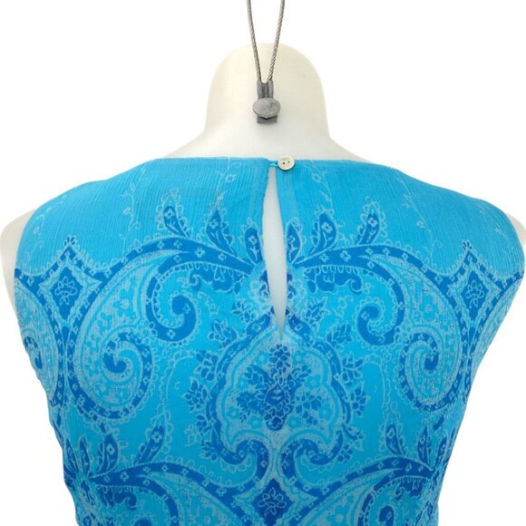 Coldwater Creek Blue Silk Midi Dress Damask Paisley Floral Vines (Misses 14) - Picture 7 of 10